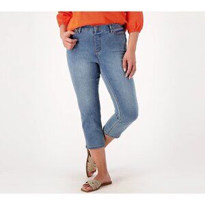 Denim and Co Canyon Retreat Crop Jean w/ Embroidered Pocket Womens 8 Indigo NEW